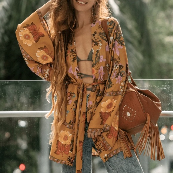 Wild Bloom Floral Print Kimono Jacket Half Length Robe - Picture 6 of 6